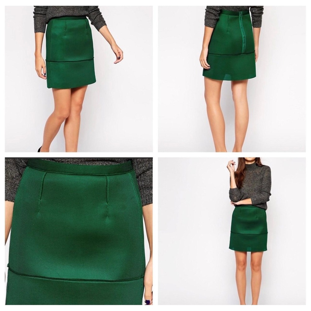 Sisley Emerald Green Textured Mesh A-Line Mini Skirt Size 8 US 44 IT